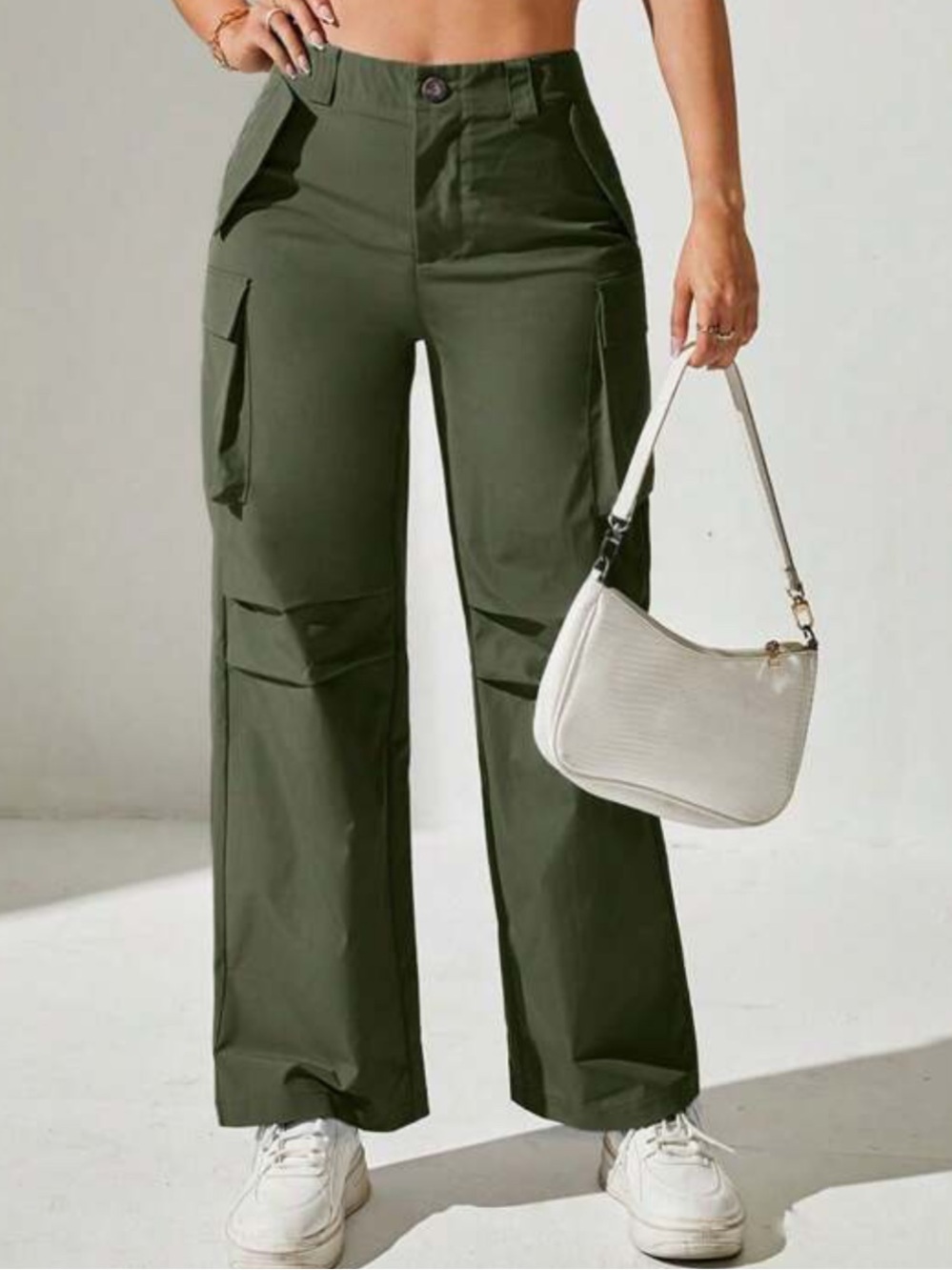 Shein Olive Green High-Waist Cargo Pants - Women